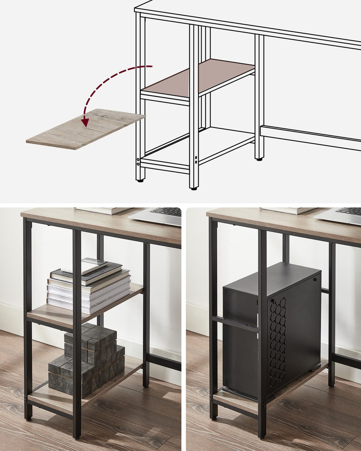 Bureau met 2 Planken en Stalen Frame, Industrieel Design