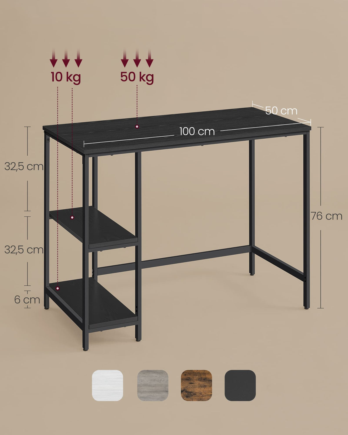 Bureau met 2 Planken en Stalen Frame, Industrieel Design