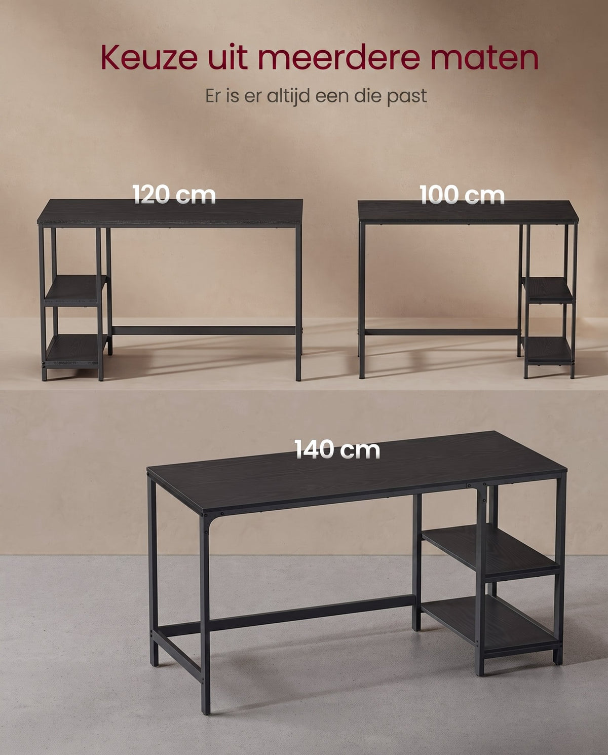 Bureau met 2 Planken en Stalen Frame, Industrieel Design