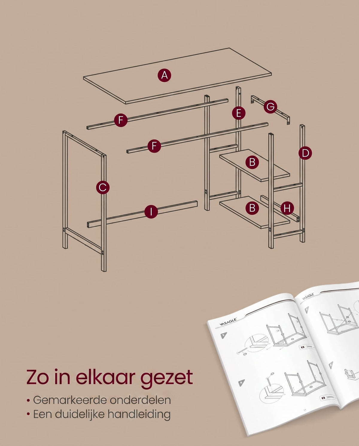 Bureau met 2 Planken en Stalen Frame, Industrieel Design
