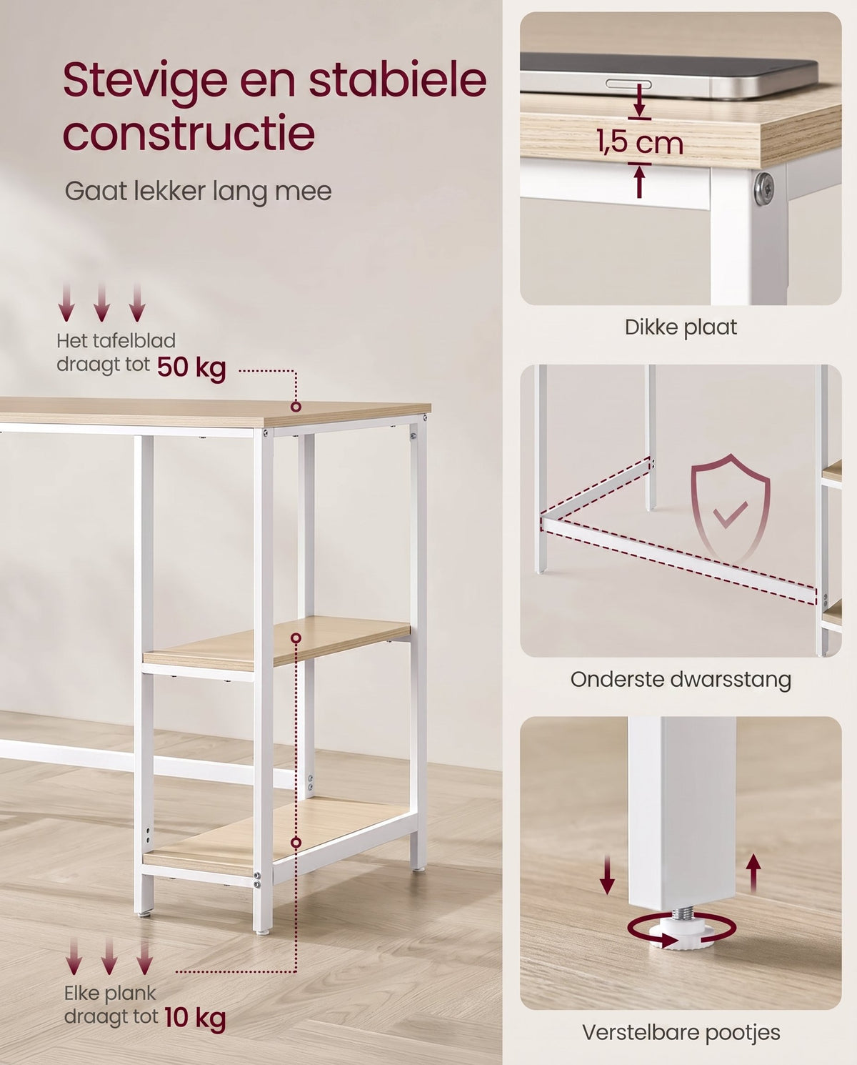 Bureau met 2 Planken en Stalen Frame, Industrieel Design