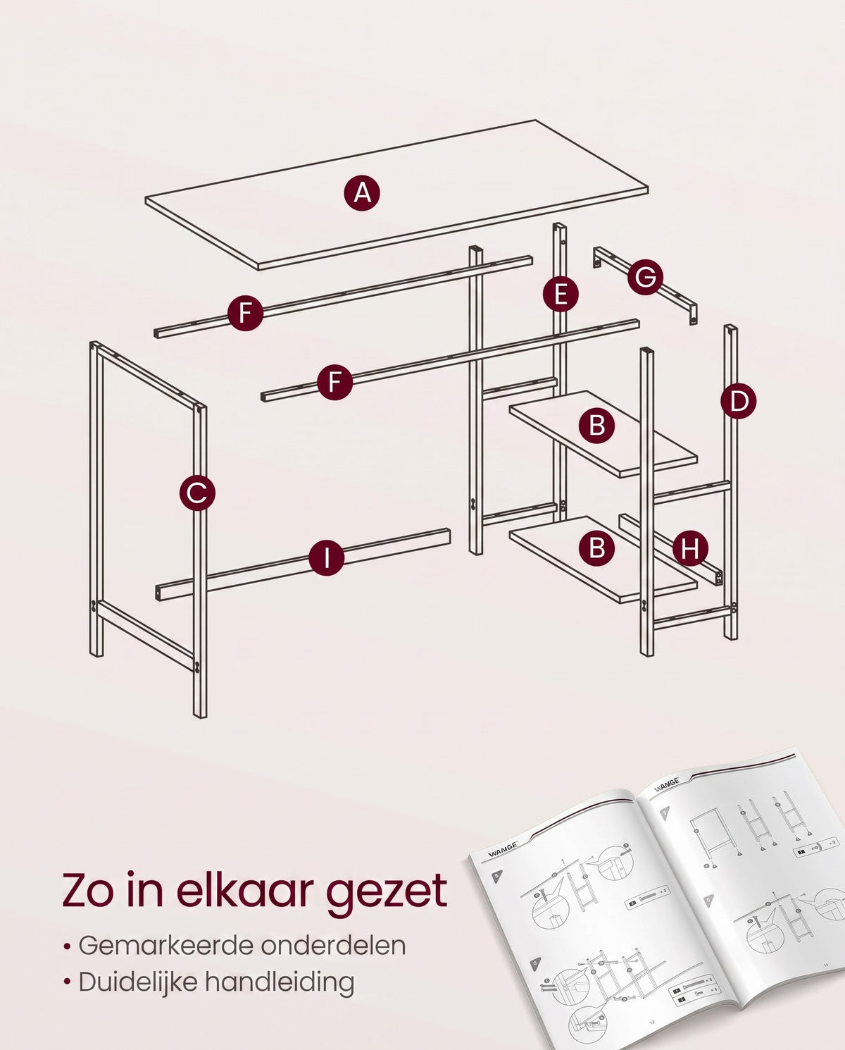 Bureau met 2 Planken en Stalen Frame, Industrieel Design