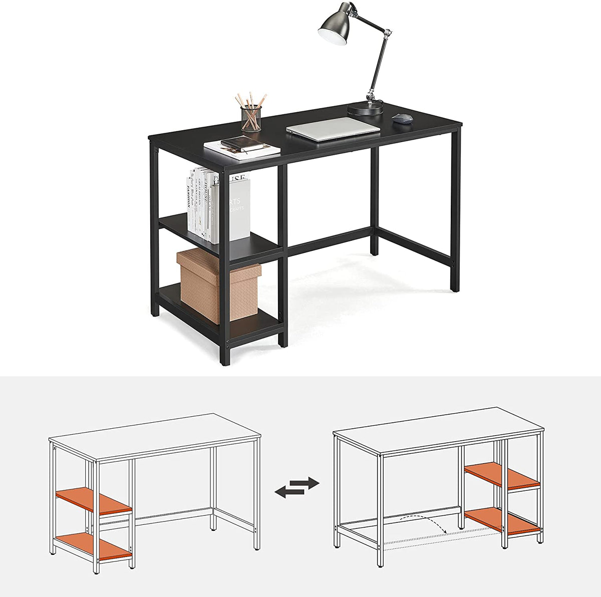 Bureau met 2 Planken en Stalen Frame, Industrieel Design