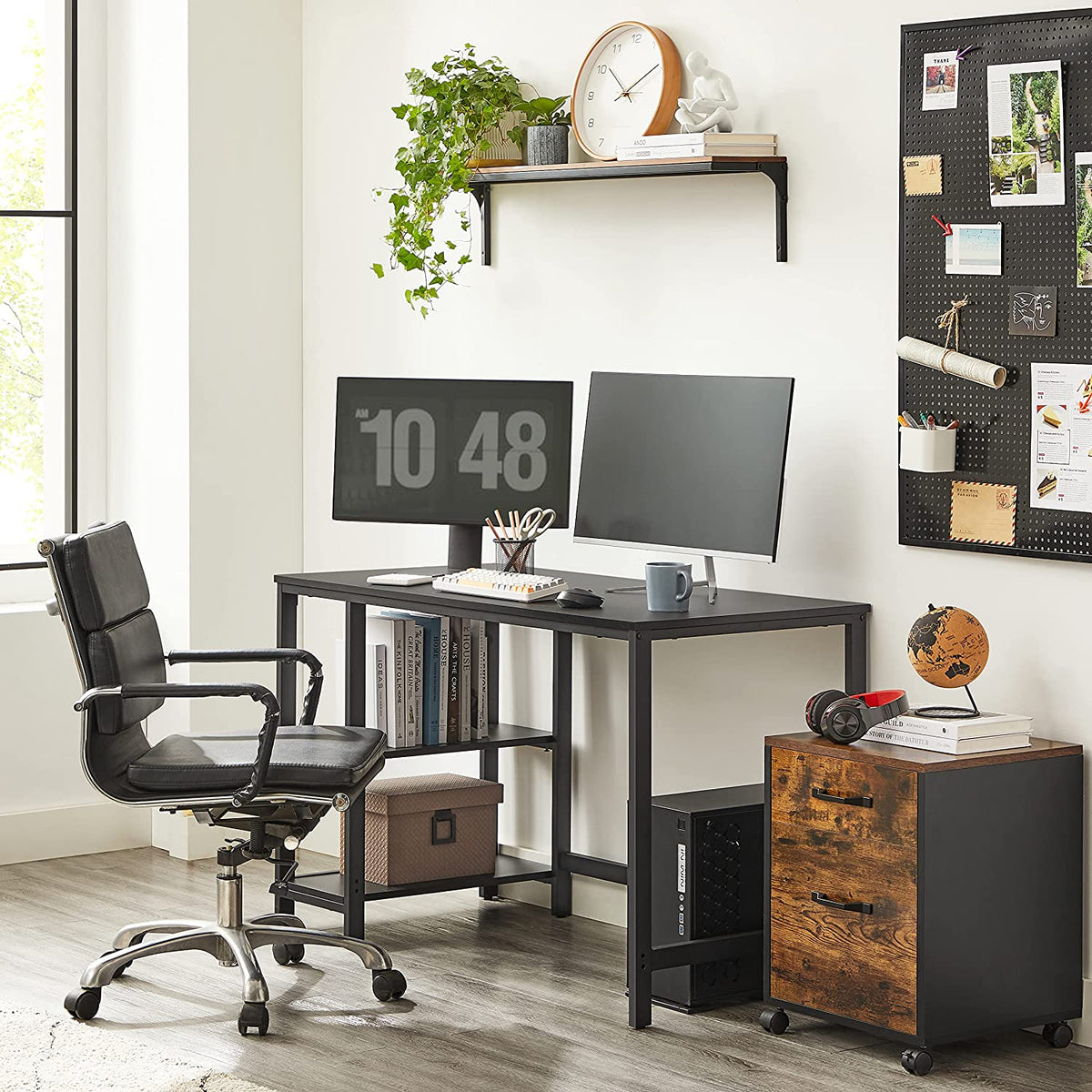 Bureau met 2 Planken en Stalen Frame, Industrieel Design