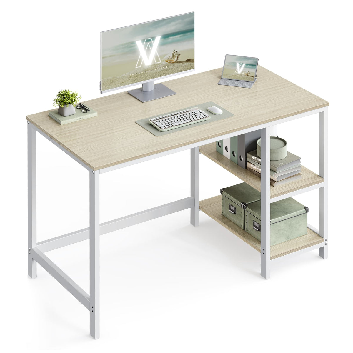 Bureau met 2 Planken en Stalen Frame, Industrieel Design
