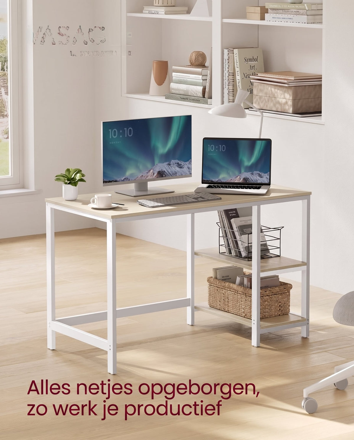 Bureau met 2 Planken en Stalen Frame, Industrieel Design