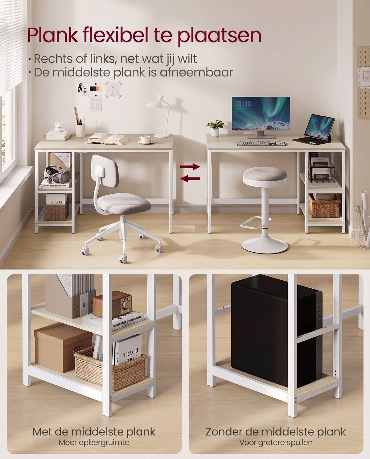 Bureau met 2 Planken en Stalen Frame, Industrieel Design