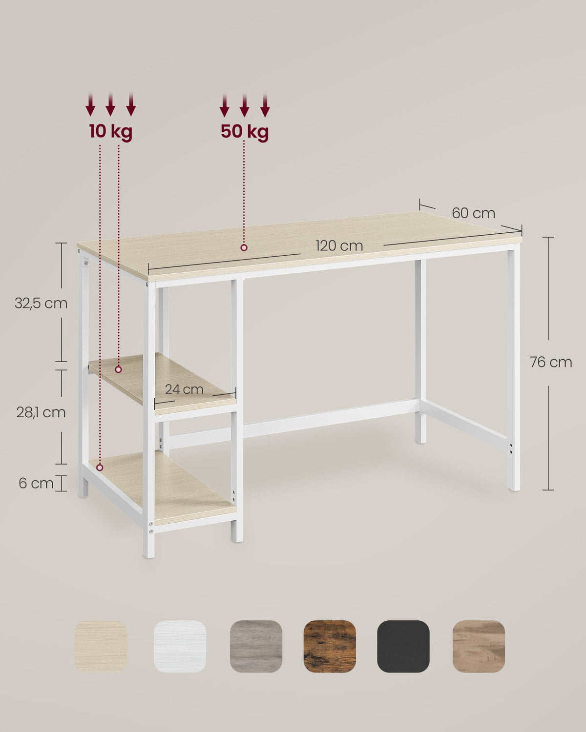 Bureau met 2 Planken en Stalen Frame, Industrieel Design