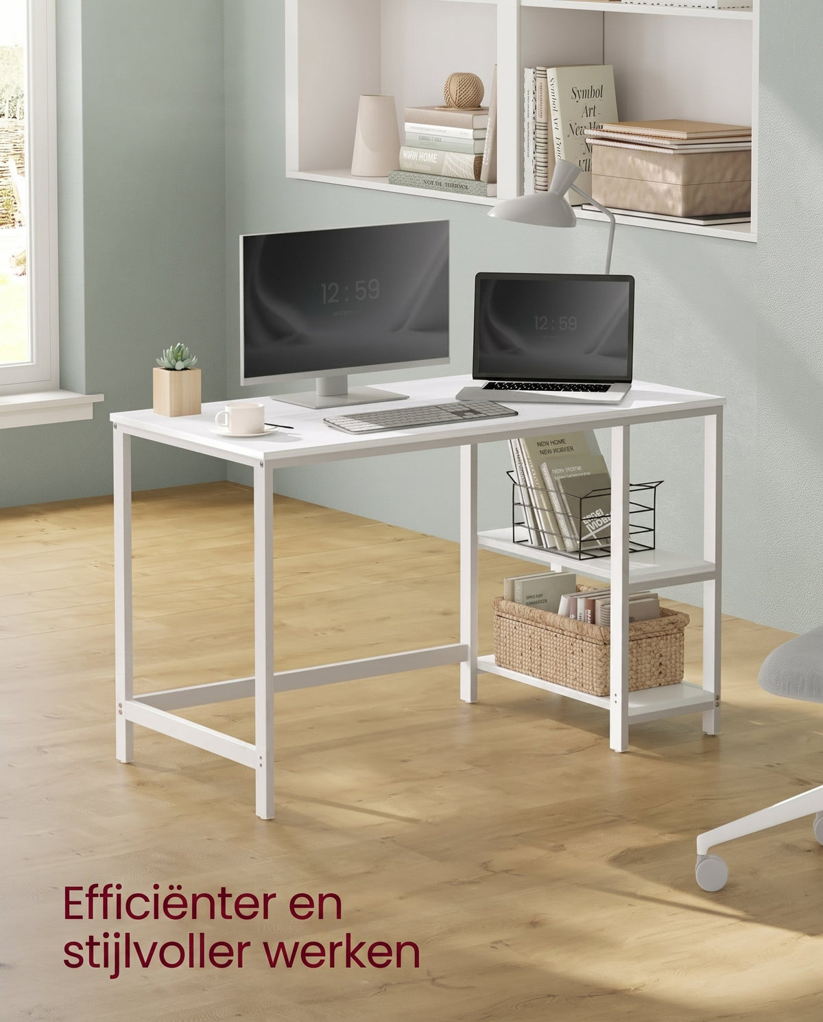 Bureau met 2 Planken en Stalen Frame, Industrieel Design