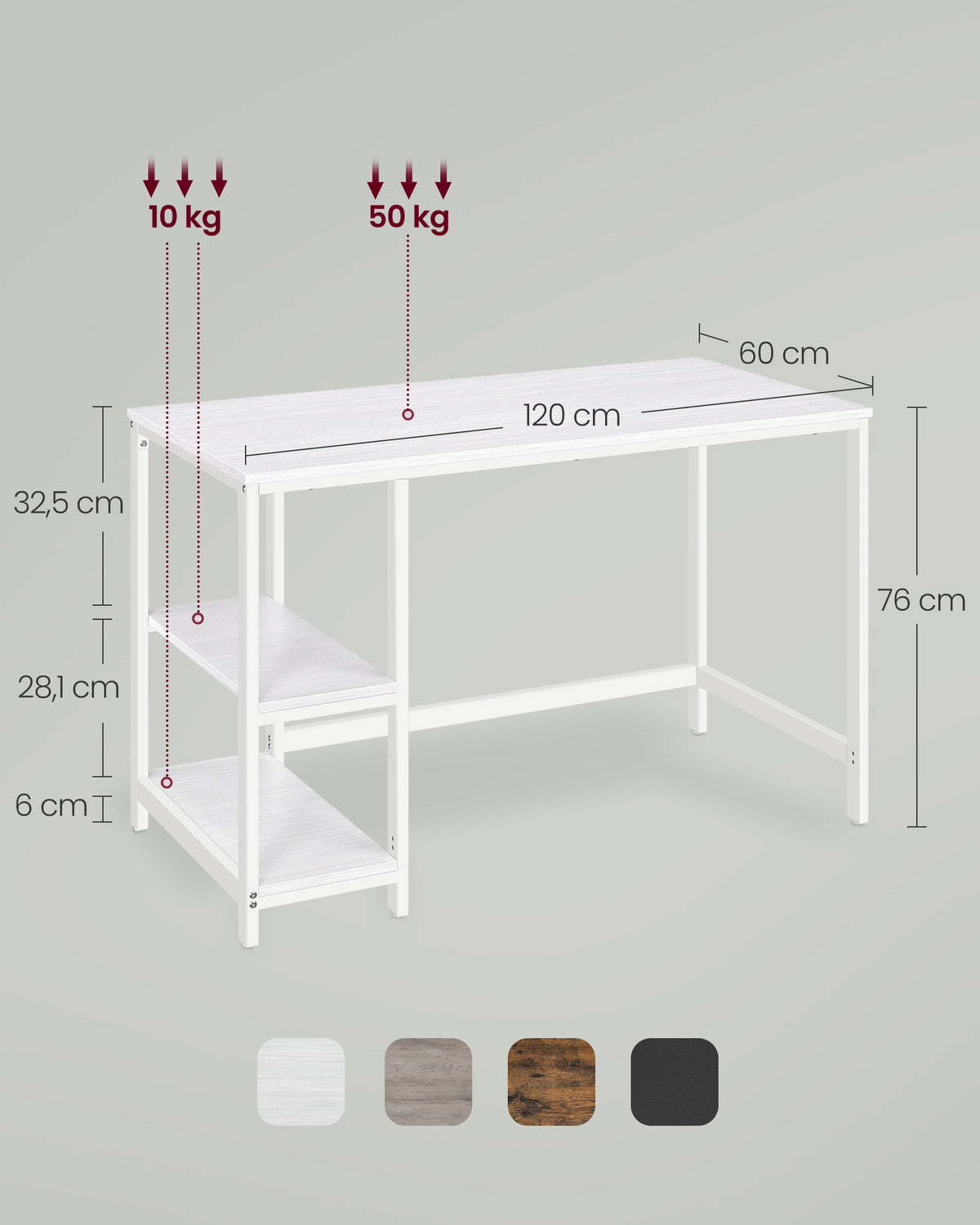 Bureau met 2 Planken en Stalen Frame, Industrieel Design