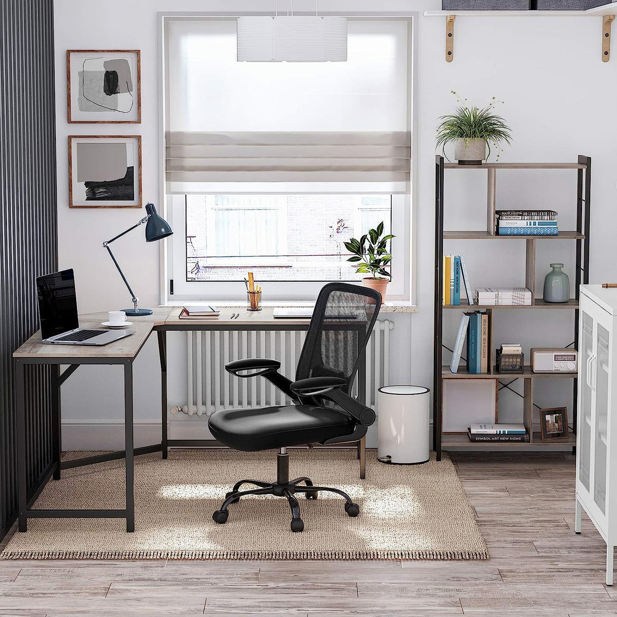 L-vormig Hoekbureau met Stalen Frame en Kabeldoorvoer