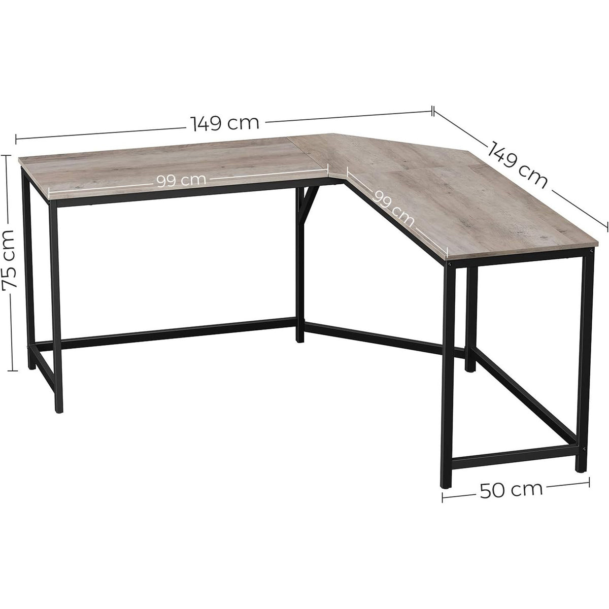 L-vormig Hoekbureau met Stalen Frame en Kabeldoorvoer