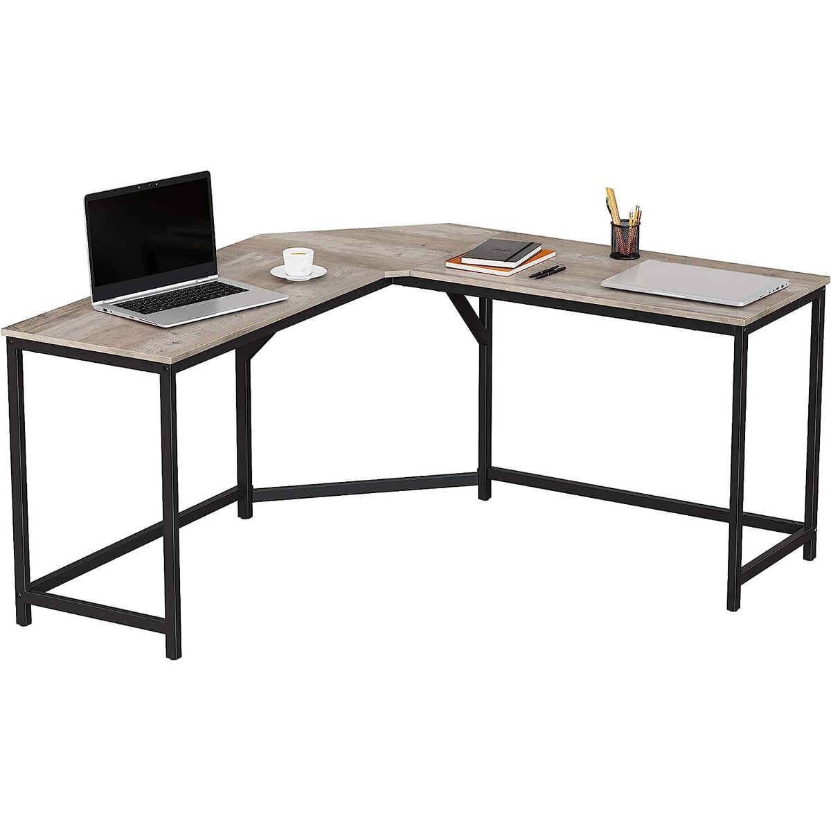 L-vormig Hoekbureau met Stalen Frame en Kabeldoorvoer