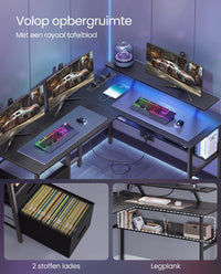 L-vormig Hoekbureau met Ledverlichting, 4 Stopcontacten en Monitorstandaard, 150 x 120 cm