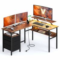 L-vormig Hoekbureau met Ledverlichting, 4 Stopcontacten en Monitorstandaard, 150 x 120 cm