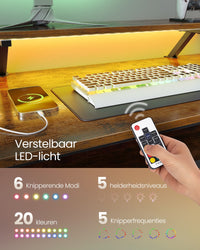 L-vormig Hoekbureau met Ledverlichting, 4 Stopcontacten en Monitorstandaard, 150 x 120 cm
