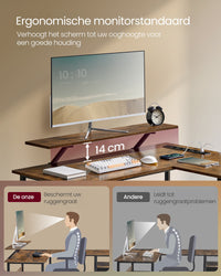 L-vormig Hoekbureau met Ledverlichting, 4 Stopcontacten en Monitorstandaard, 150 x 120 cm