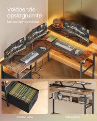 L-vormig Hoekbureau met Ledverlichting, 4 Stopcontacten en Monitorstandaard, 150 x 120 cm