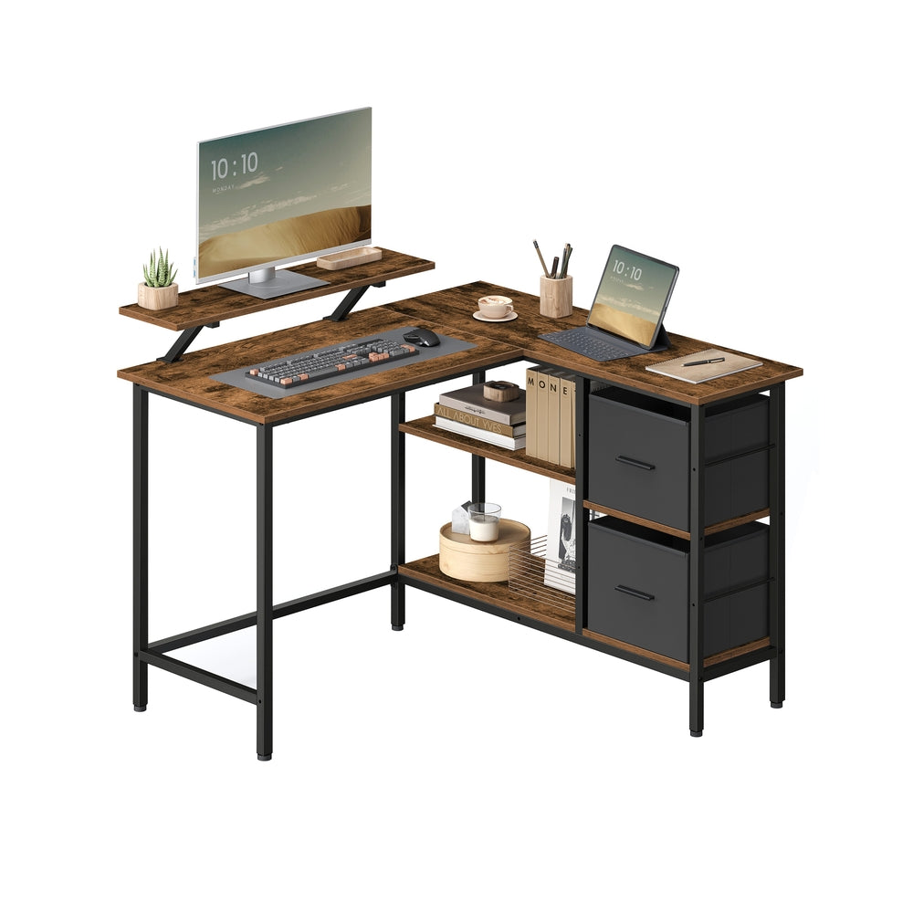 L-vormig Hoekbureau met 2 Lades en Verstelbare Plank, 135 x 105 cm