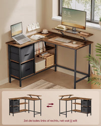 L-vormig Hoekbureau met 2 Lades en Verstelbare Plank, 135 x 105 cm