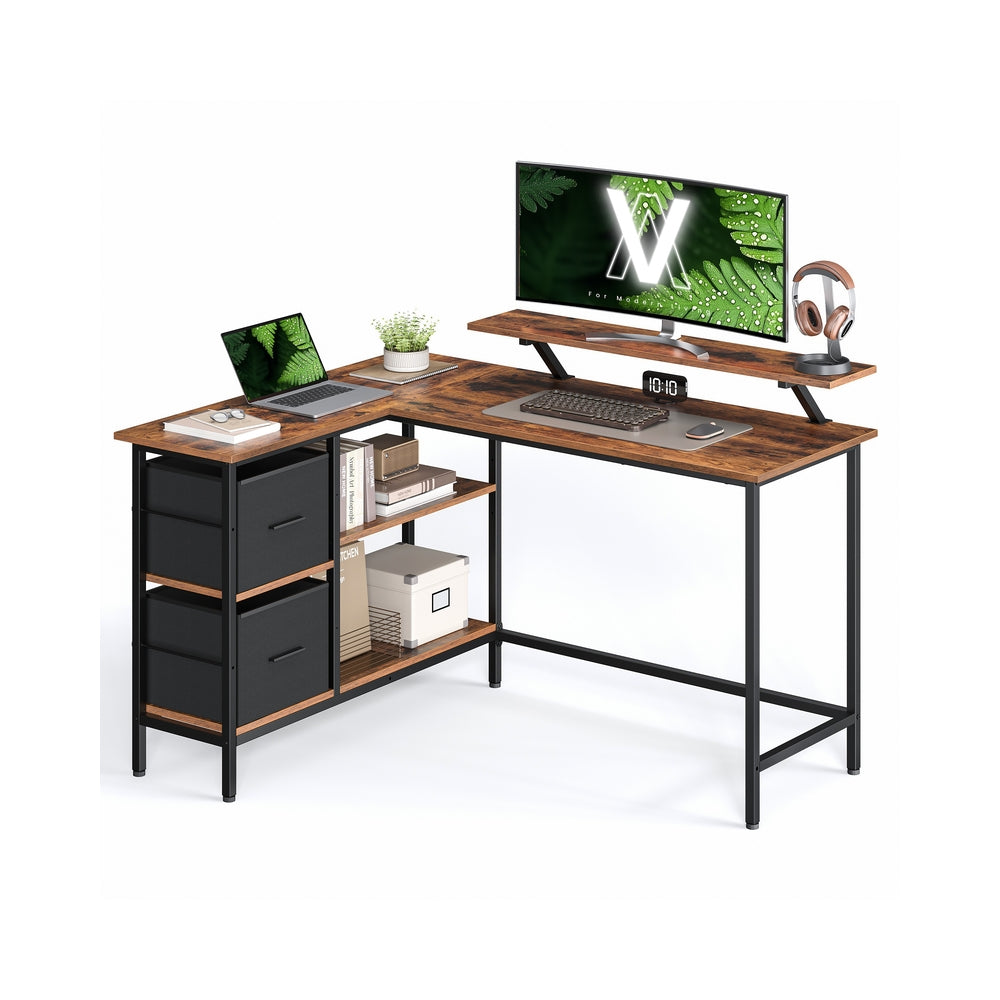 L-vormig Hoekbureau met 2 Lades en Verstelbare Plank, 135 x 105 cm