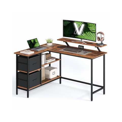 L-vormig Hoekbureau met 2 Lades en Verstelbare Plank, 135 x 105 cm