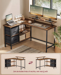 L-vormig Hoekbureau met 2 Lades en Verstelbare Plank, 135 x 105 cm