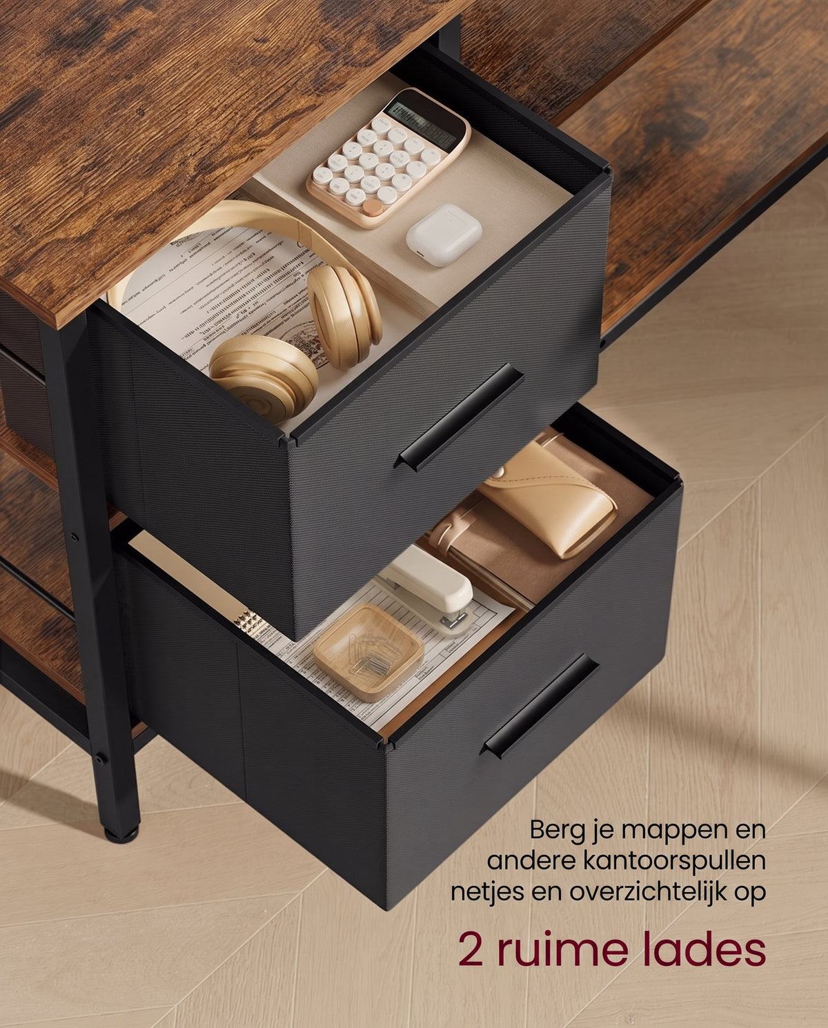 L-vormig Hoekbureau met 2 Lades en Verstelbare Plank, 135 x 105 cm