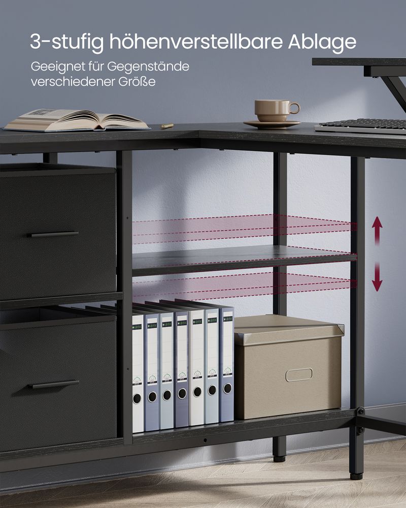 L-vormig bureau zwart 135 cm