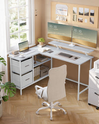 L-vormig Hoekbureau met 2 Lades en Verstelbare Plank, 135 x 105 cm