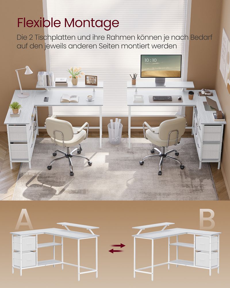 L-vormig bureau wit detail