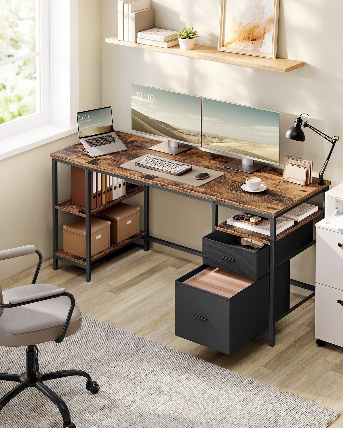Bureau met 3 Planken en 2 Laden, 140 of 160 cm