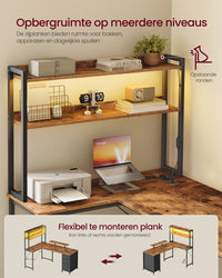 L-vormig Hoekbureau met LED-verlichting, Stopcontacten en 3 Lades