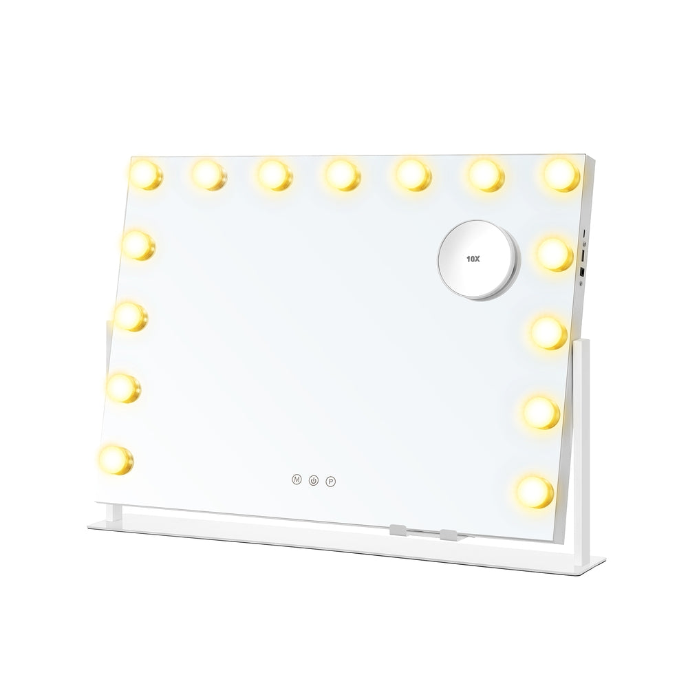 Make-upspiegel met 15 Ledlampen, USB-poorten en 10x Vergrotende Spiegel, 58 x 43 cm