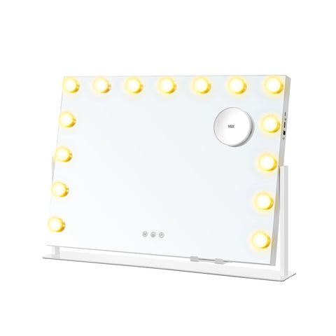Make-upspiegel met 15 Ledlampen, USB-poorten en 10x Vergrotende Spiegel, 58 x 43 cm