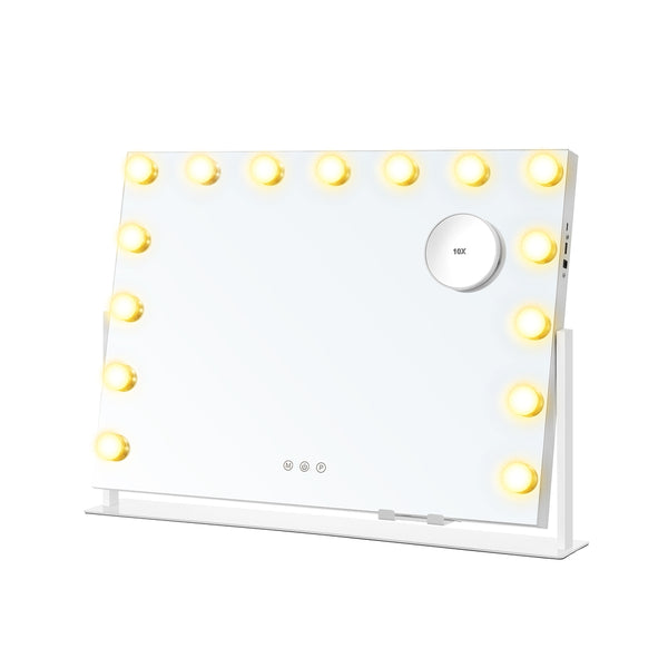 Make-upspiegel met 15 Ledlampen, USB-poorten en 10x Vergrotende Spiegel, 58 x 43 cm