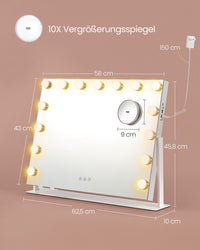 Make-upspiegel met 15 Ledlampen, USB-poorten en 10x Vergrotende Spiegel, 58 x 43 cm