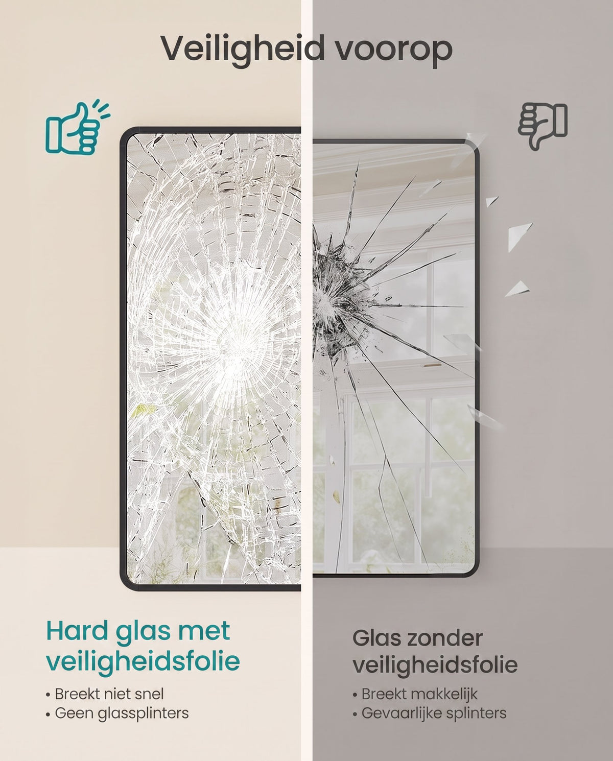 Wandspiegel met Aluminium Frame en Veiligheidsfolie, 91 x 61 cm