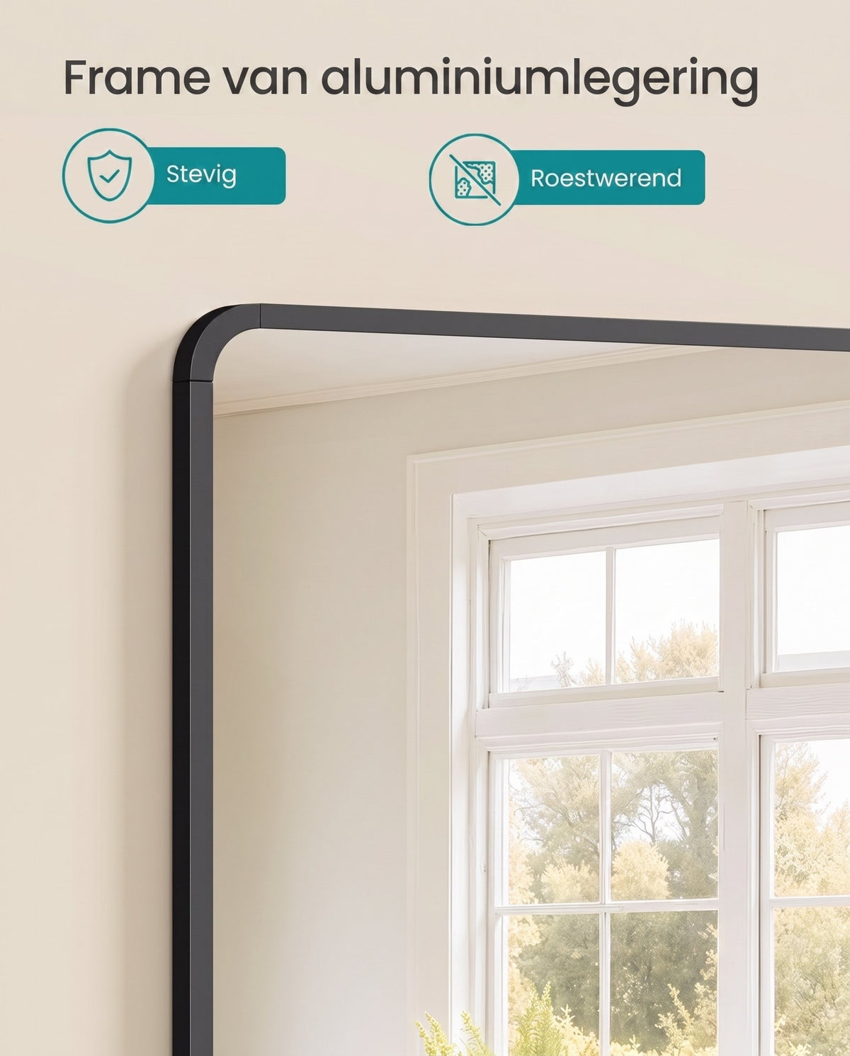 Wandspiegel met Aluminium Frame en Veiligheidsfolie, 91 x 61 cm