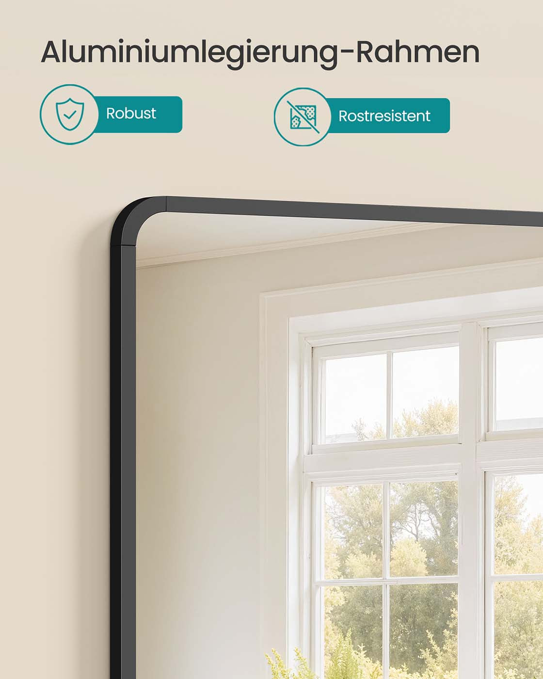 Wandspiegel met Aluminium Frame en Veiligheidsfolie, 91 x 61 cm