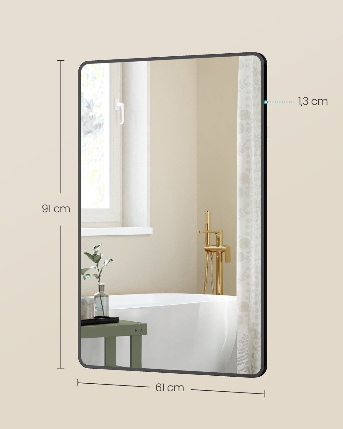 Wandspiegel met Aluminium Frame en Veiligheidsfolie, 91 x 61 cm