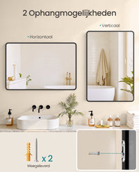 Wandspiegel met Aluminium Frame en Veiligheidsfolie, 91 x 61 cm
