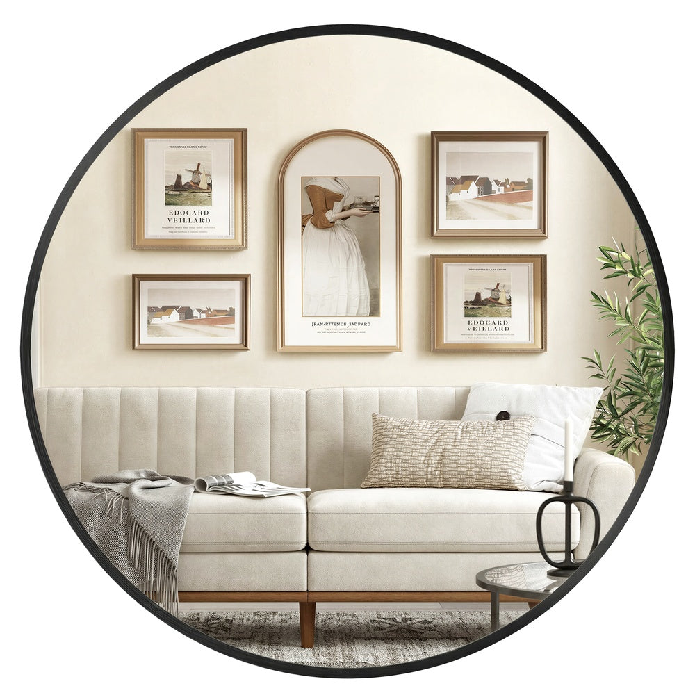 Ronde Wandspiegel van 105 cm met Zwart Metalen Frame