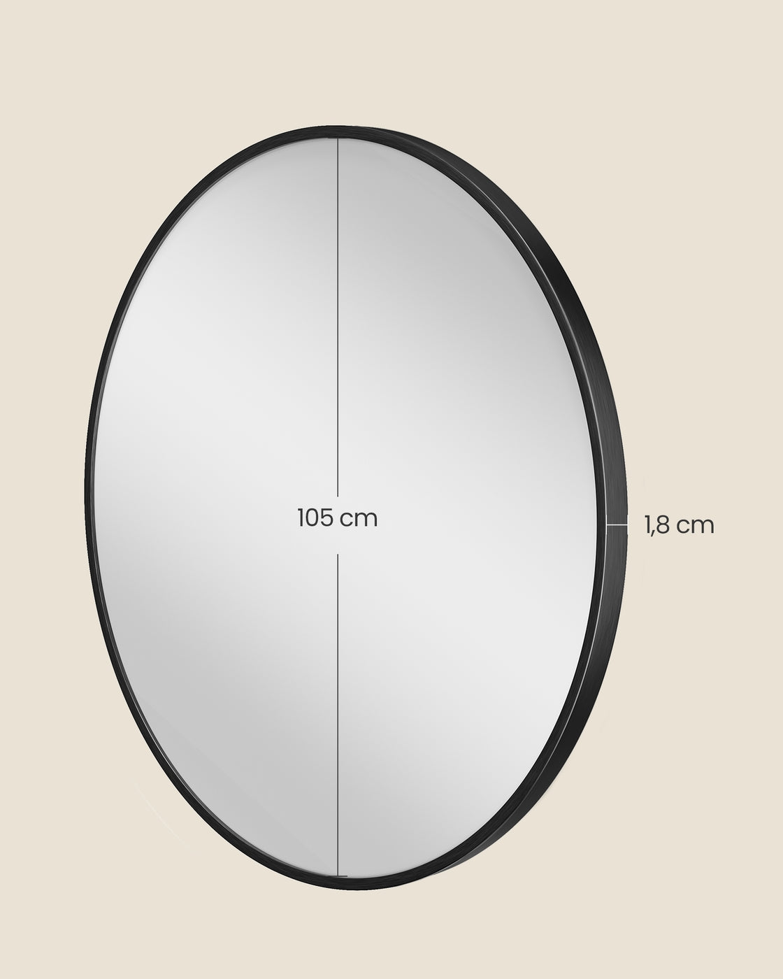 Ronde Wandspiegel van 105 cm met Zwart Metalen Frame