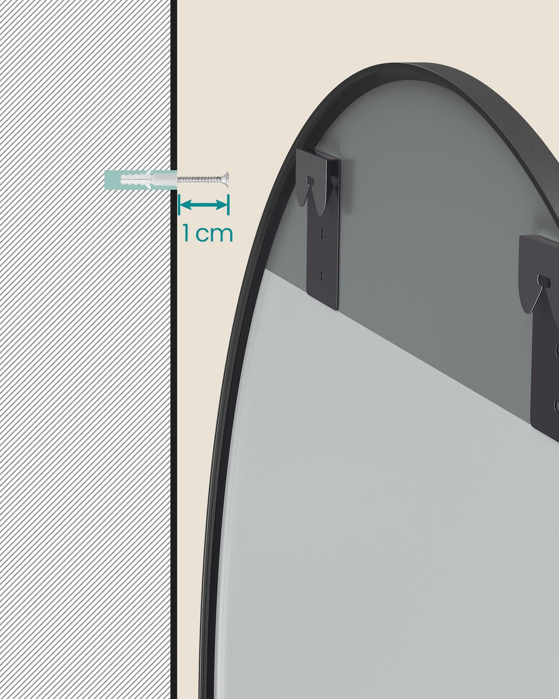 Ronde Wandspiegel van 105 cm met Zwart Metalen Frame