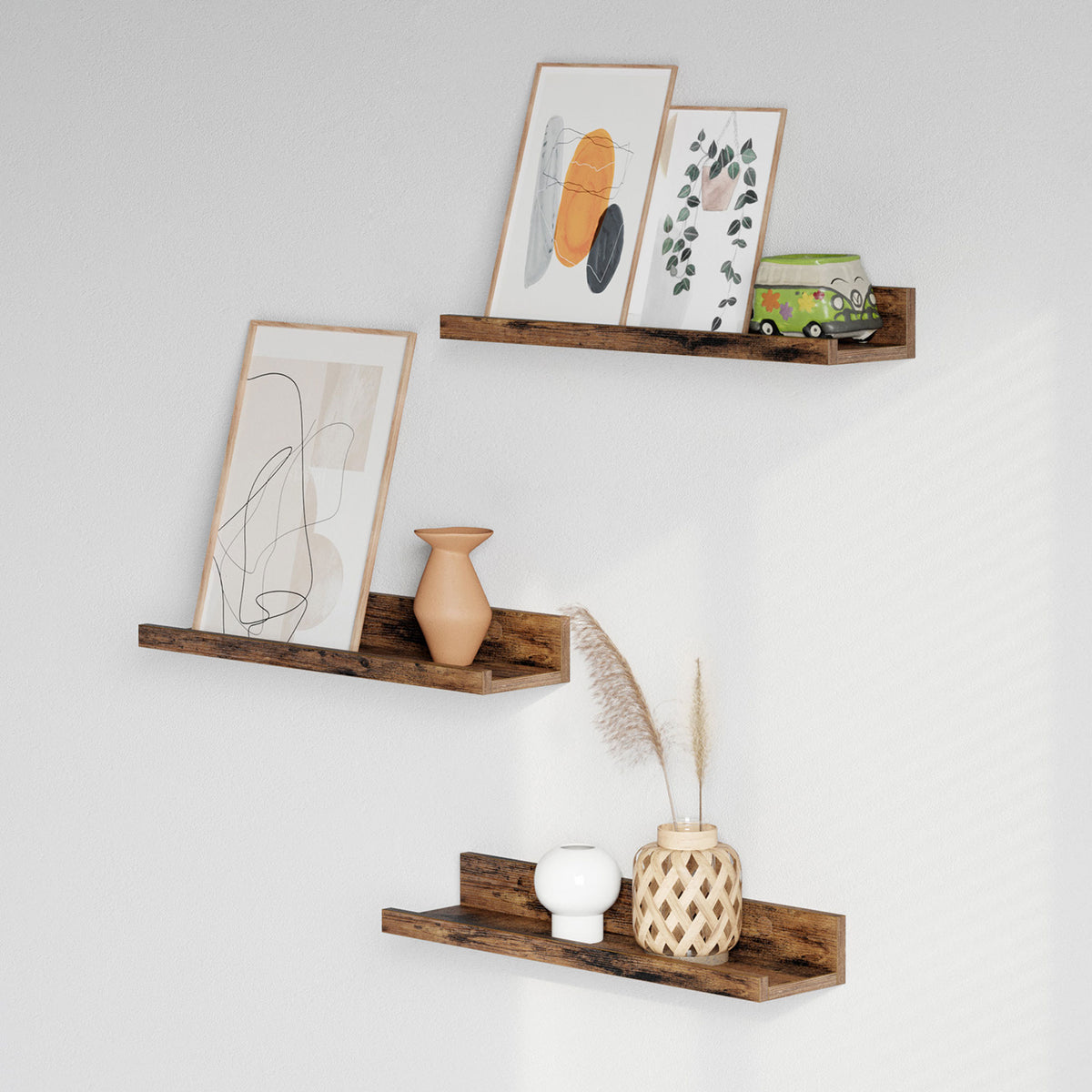 Zwevende Wandplanken Set van 3 met Opstaande Voorkant, 38 cm