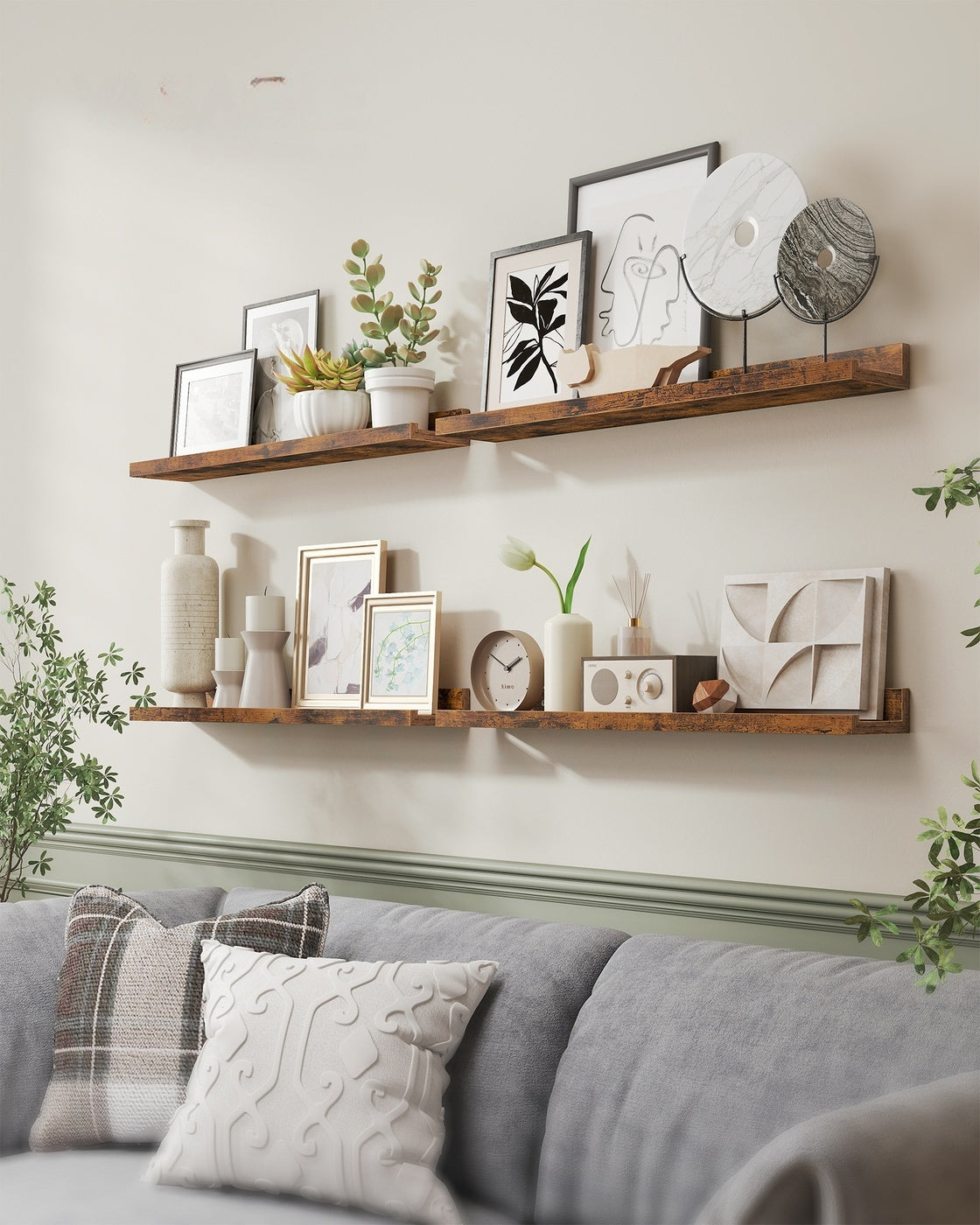 Zwevende Wandplanken Set van 3 met Opstaande Voorkant, 38 cm