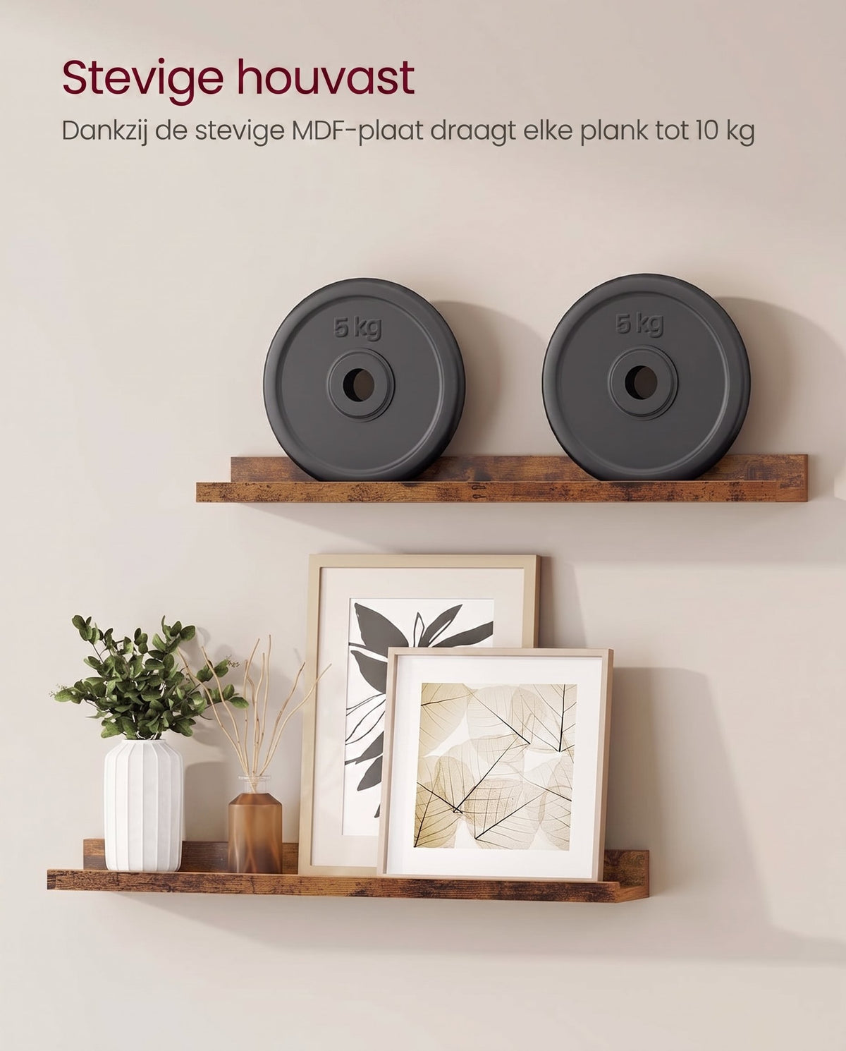 Zwevende Wandplanken Set van 3 met Opstaande Voorkant, 38 cm