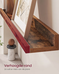 Zwevende Wandplanken Set van 3 met Opstaande Voorkant, 38 cm