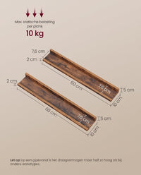 Zwevende Wandplanken Set van 3 met Opstaande Voorkant, 38 cm